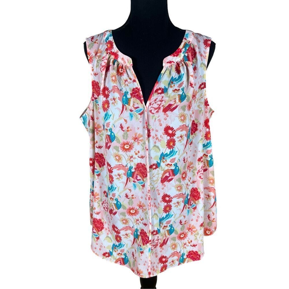 Rose+olive 1X floral flowy bouncy lightweight hummingbird tank top career